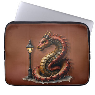 Funda Para Portátil Dragón Steampunk al lado de una lámpara de calle v