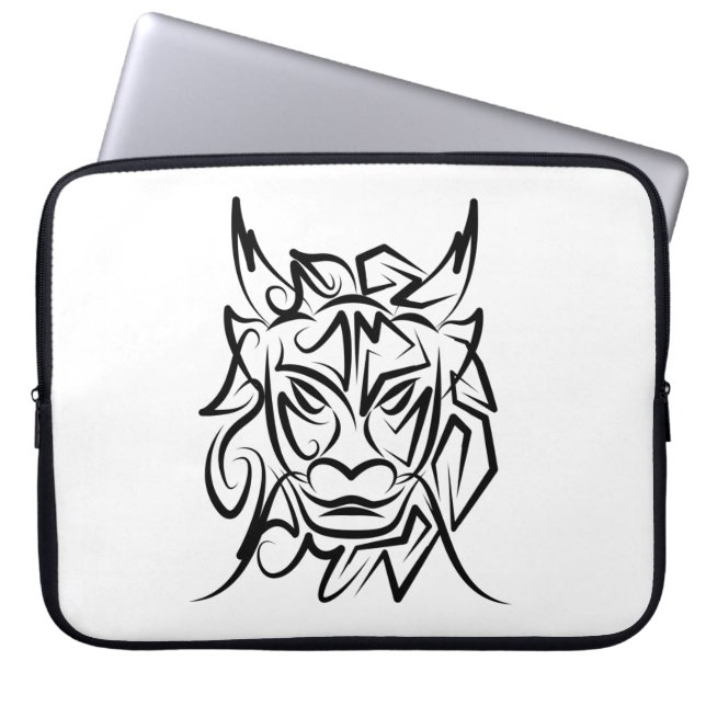 Funda Para Portátil Dragón tribal blanco y negro (Frente)