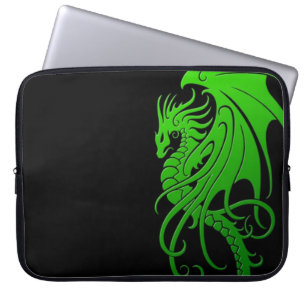 Funda Para Portátil Dragón tribal que vuela - verde en negro