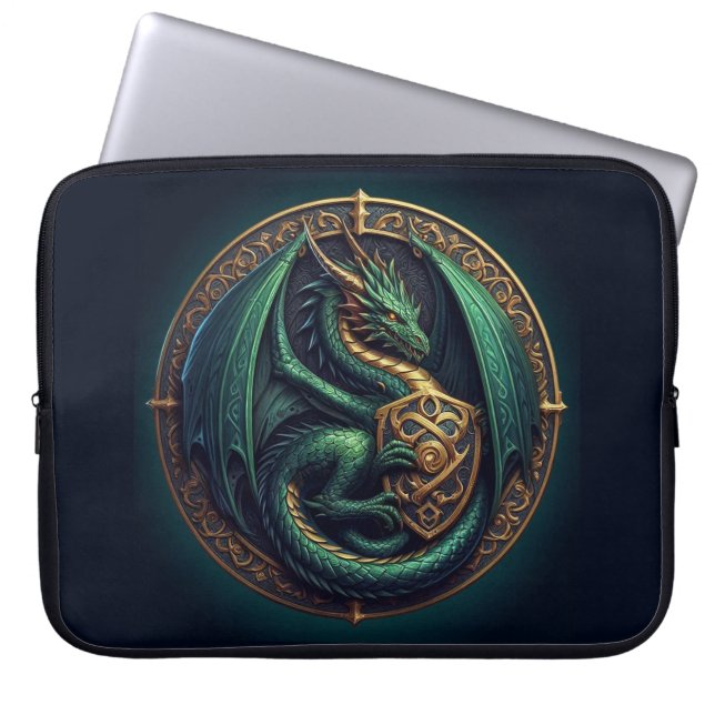Funda Para Portátil Dragón verde con Escudo (Frente)