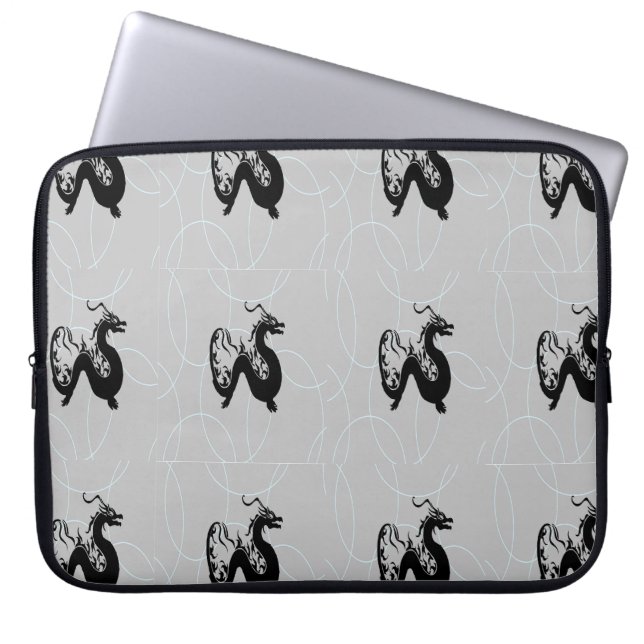 Funda Para Portátil dragones negros en gris (Frente)