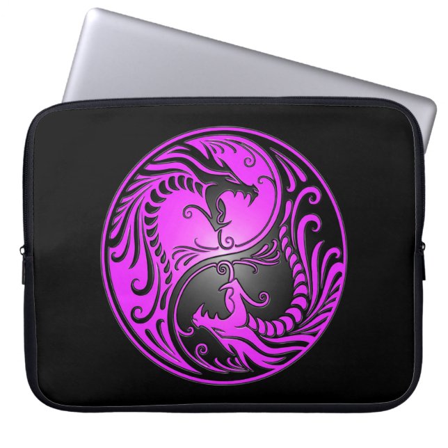 Funda Para Portátil Dragones, púrpura y negro de Yin Yang (Frente)