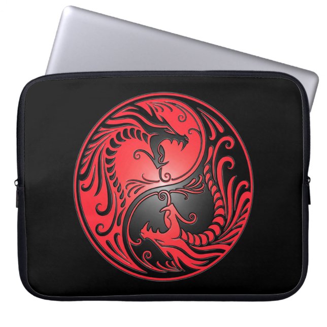 Funda Para Portátil Dragones, rojo y negro de Yin Yang (Frente)