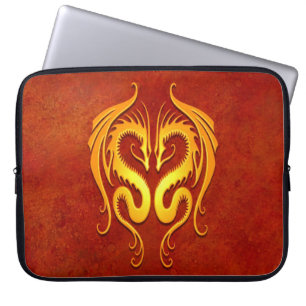 Funda Para Portátil Dragones tribales amarillos de oro