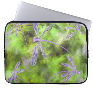 Funda Para Portátil Dragonflies púrpura en Lime