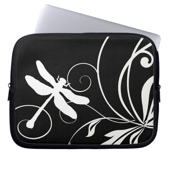 Funda Para Portátil Dragonfly blanco y negro (Frente)