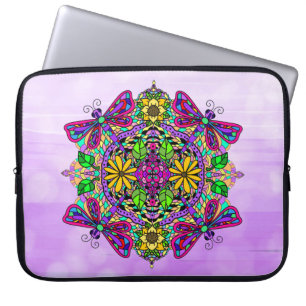 Funda Para Portátil Dragonfly con mano morada Mandala