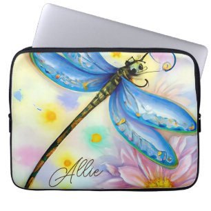 Funda Para Portátil Dragonfly de ala azul acuarela, personalizado