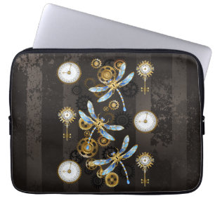 Funda Para Portátil Dragoniscos de Steampunk sobre fondo rayado marró