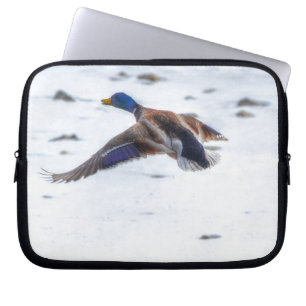 Funda Para Portátil Drama de pato mallard volador 15 Wildlife Photo