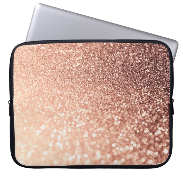 Funda Para Portátil Dreamy Rosa Gold Purpurina - GlitterEfecto Peach (Frente)