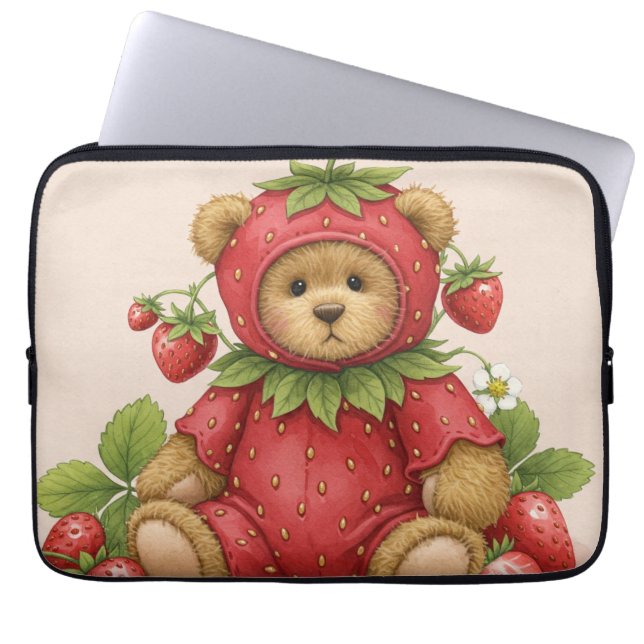 Funda Para Portátil Dulce fresa Teddy Bear de Natasha Us (Frente)