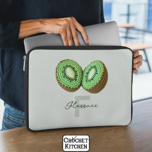 Funda Para Portátil Dulce Moderno Crochet Verde Mínimo Nombre Kiwi