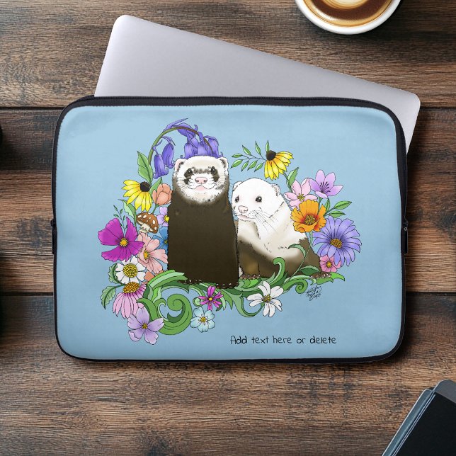 Funda Para Portátil Dulces Ferrets Azules Caprichosos con Flores Parej (Subido por el creador)