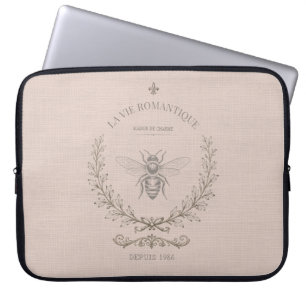 Funda Para Portátil Dusty Blush Bee Engraving Campo Francés Rústico