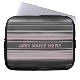 Funda Para Portátil Dusty Rose Pink Black White Gray Striped Pattern