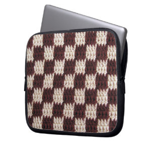 Funda Para Portátil Ecru Checker Artisan Crochet Print Electronics Bag
