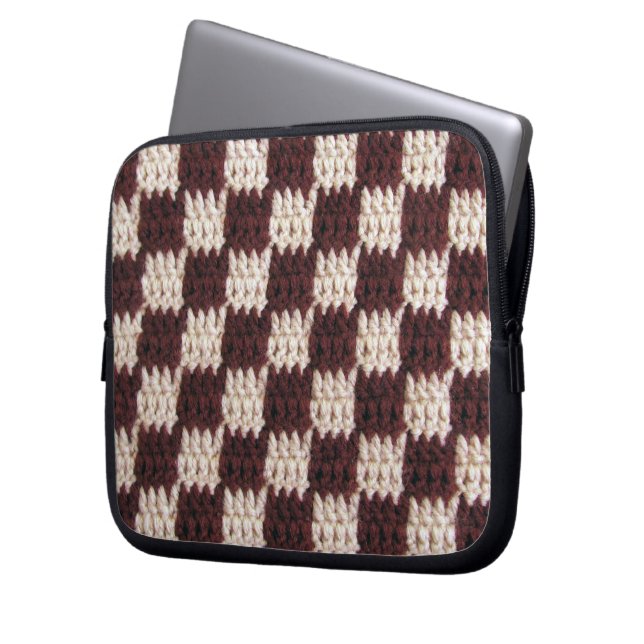 Funda Para Portátil Ecru Checker Artisan Crochet Print Electronics Bag (Anverso izquierdo)
