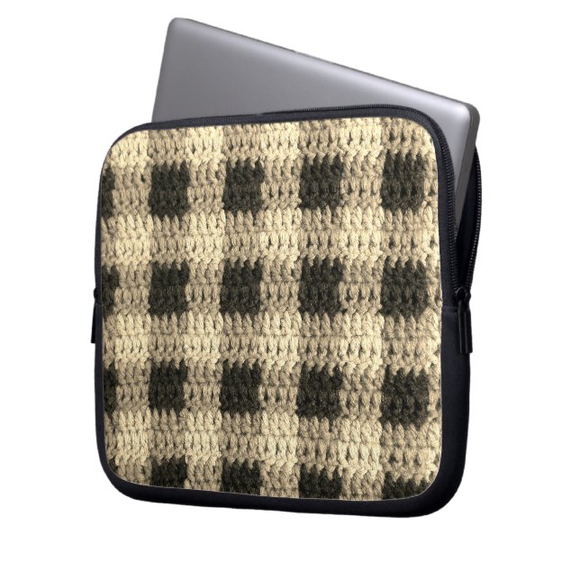 Funda Para Portátil Ecru Plaid Artisan Crochet Print Electronics Bag (Anverso izquierdo)