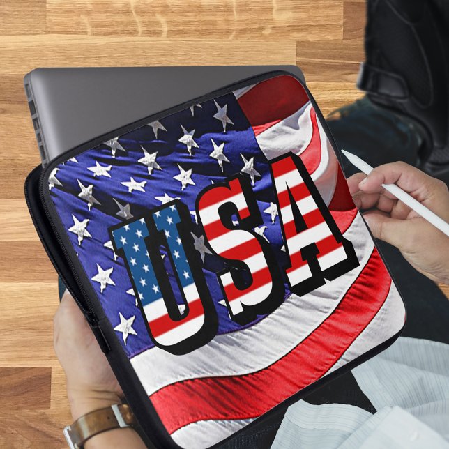 Funda Para Portátil EE.UU. - Bandera estadounidense Neoprene Laptop Sl (USA - American Flag Neoprene Laptop Sleeve)
