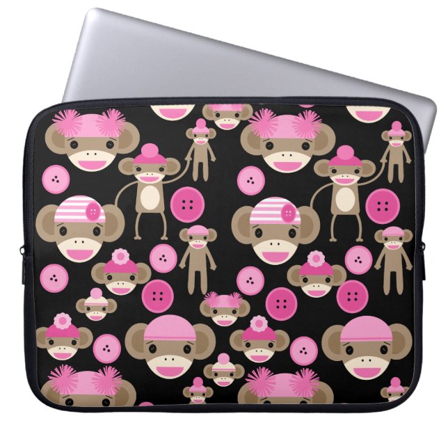 Funda Para Portátil El calcetín rosado femenino lindo Monkeys a chicas (Frente)