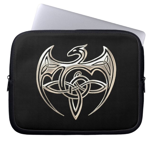 Funda Para Portátil El Celtic trino del dragón de plata y negro anuda (Frente)