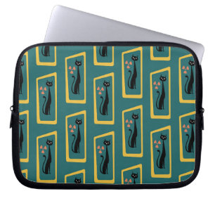 Funda Para Portátil El gato de Schrödinger a mediados de siglo azul os