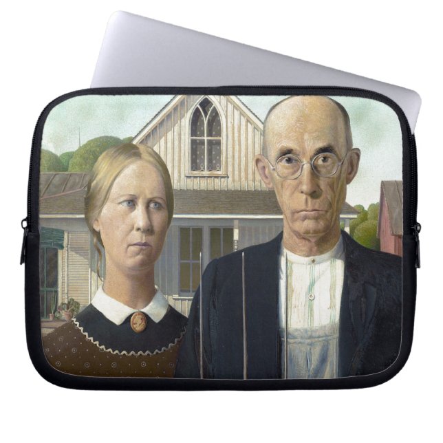 Funda Para Portátil El gótico americano de Grant Wood (Frente)