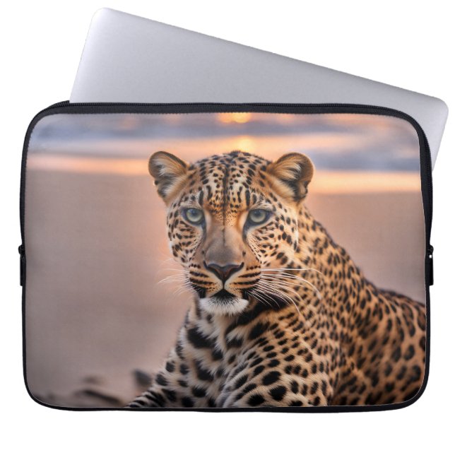 Funda Para Portátil El leopardo en la playa (Frente)