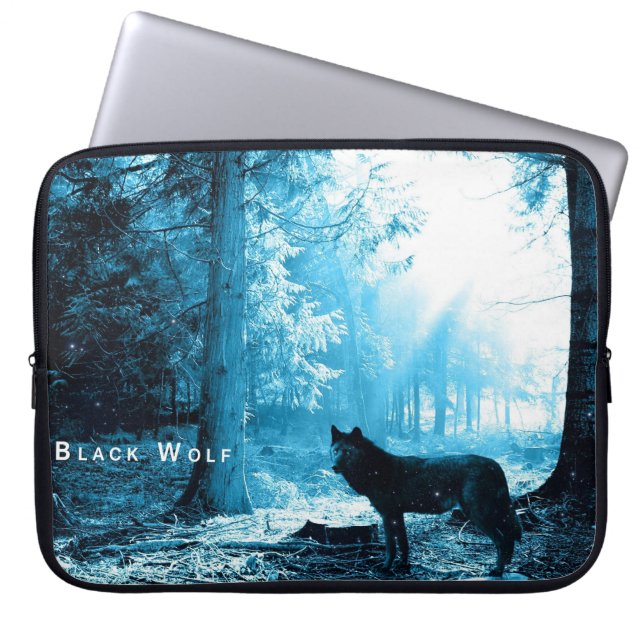 Funda Para Portátil El lobo negro solo en el bosque (Frente)