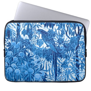 Funda Para Portátil El loro en la jungla, azul índigo y blanco