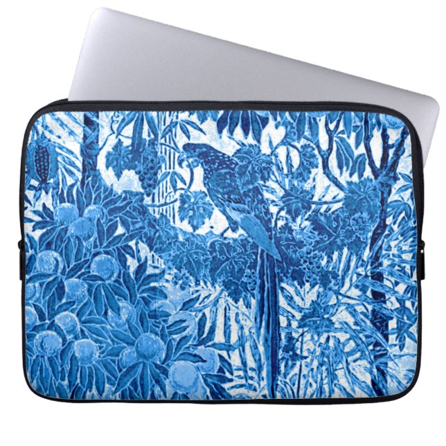 Funda Para Portátil El loro en la jungla, azul índigo y blanco (Frente)