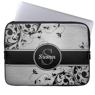 FUNDA PARA PORTÁTIL EL NEGRO DE PLATA REMOLINA SU MONOGRAMA