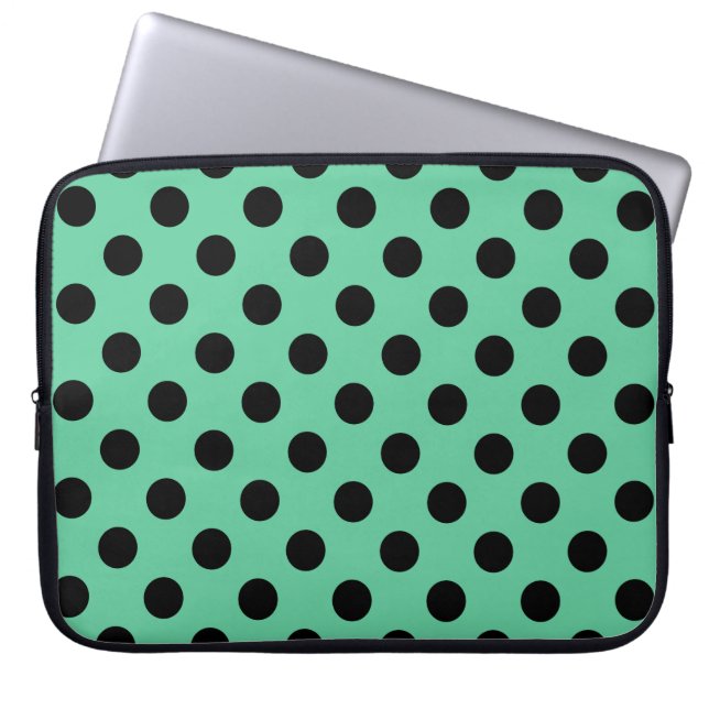 Funda Para Portátil El polka negro se pone verde a la menta (Frente)