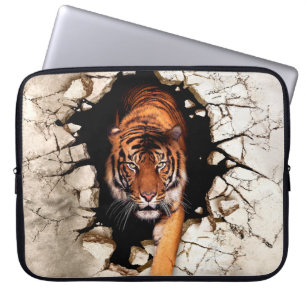 Funda Para Portátil El tigre de foto emerge de los wallti destruidos
