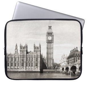 Funda Para Portátil El viejo Londres, blanco y negro.