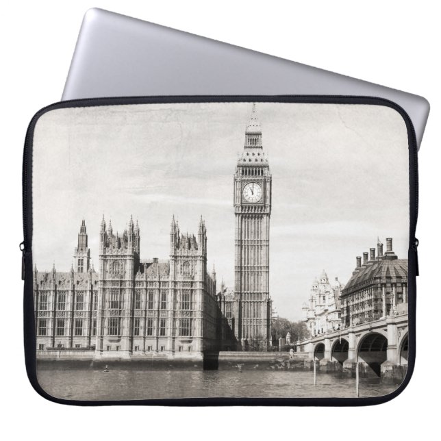 Funda Para Portátil El viejo Londres, blanco y negro. (Frente)