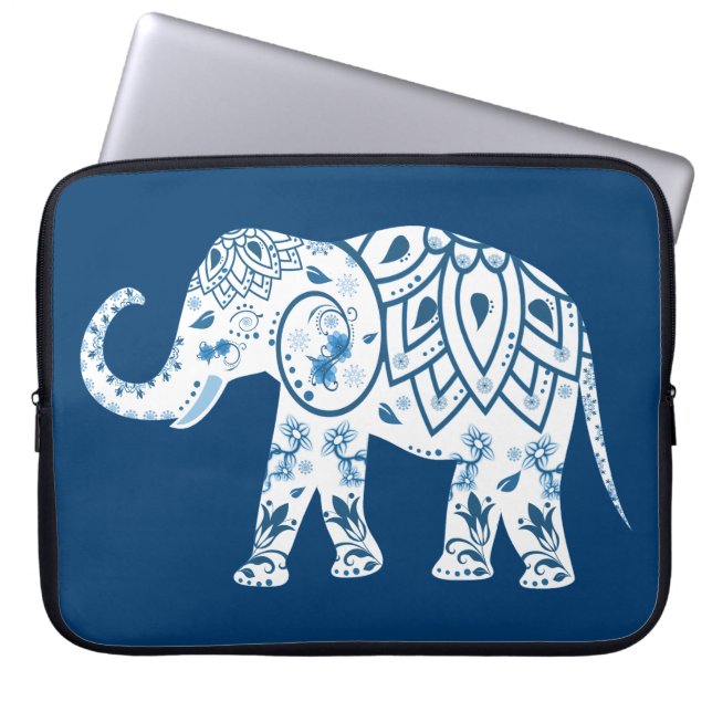 Funda Para Portátil Elefante Azul Pateado Ornate (Frente)