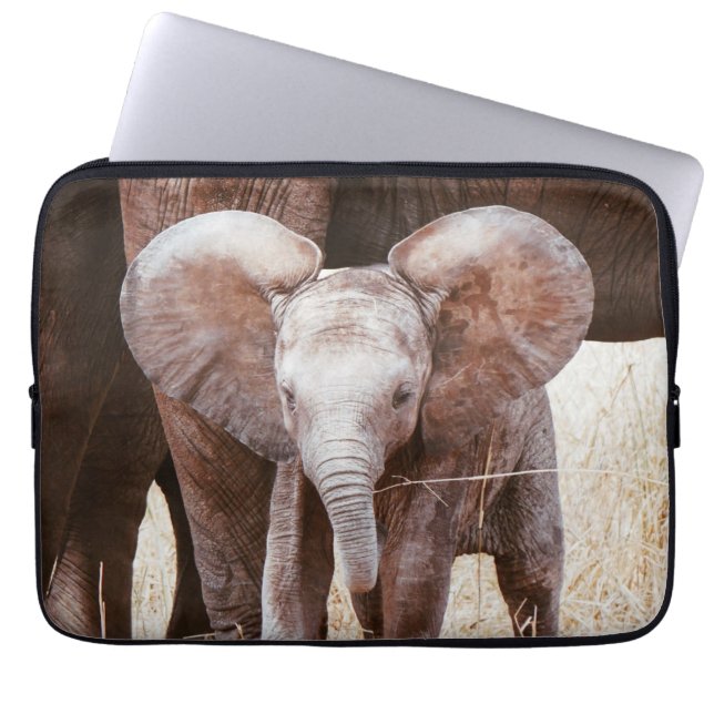 Funda Para Portátil Elefante bebé cute elefante africano con mamá (Frente)