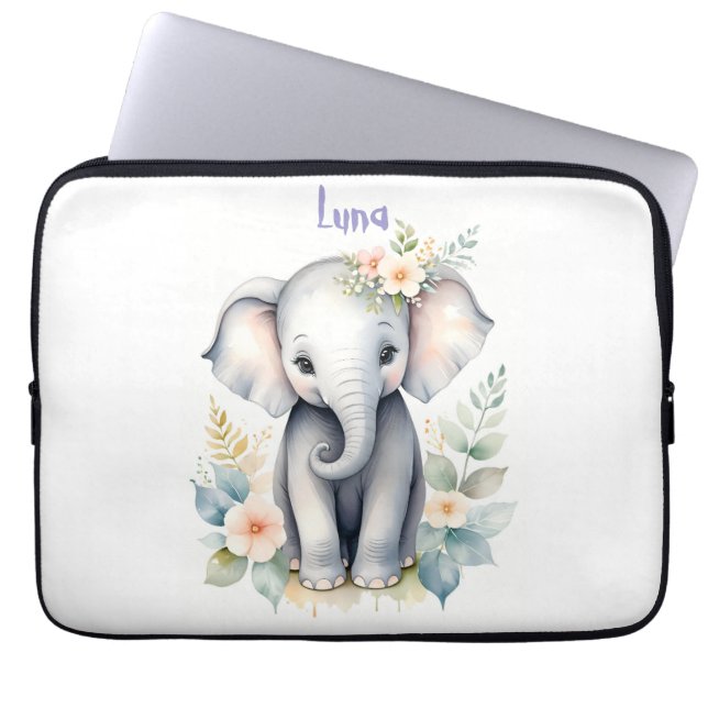 Funda Para Portátil Elefante bebé floreciente (Frente)