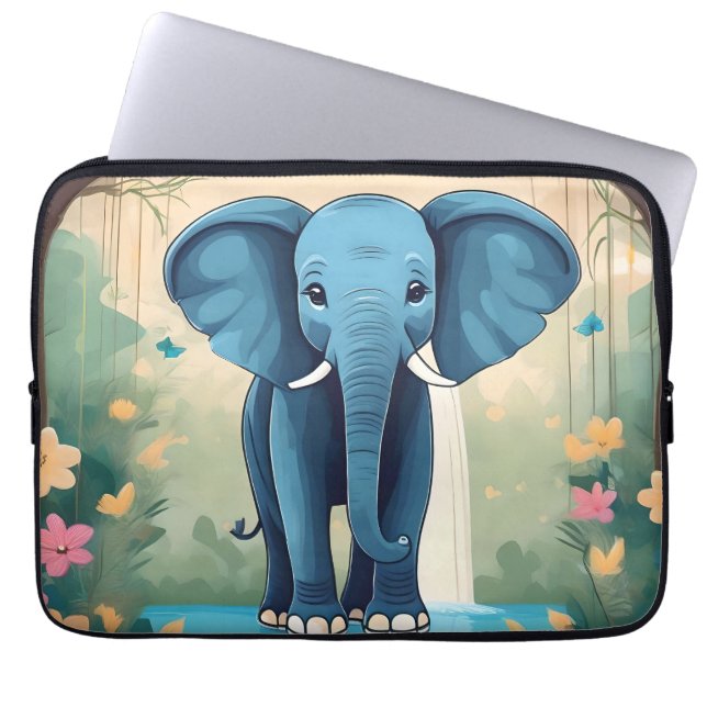 Funda Para Portátil Elefante Bebé Whimsical Azul, (Frente)
