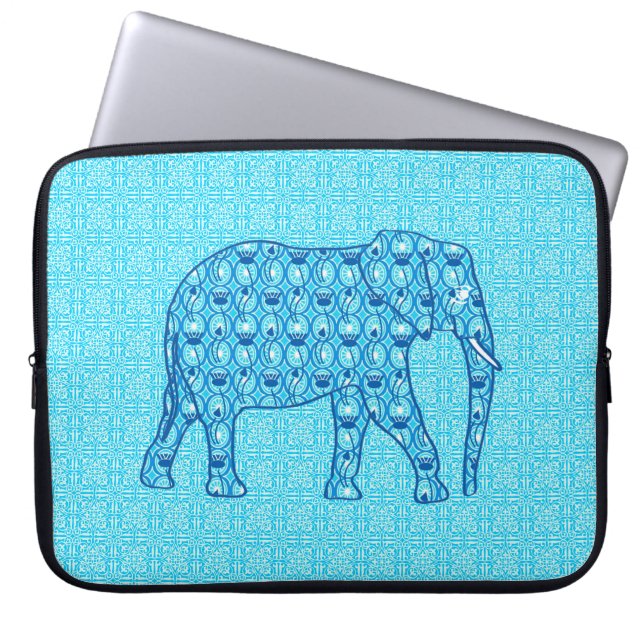 Funda Para Portátil Elefante de flores de Lotus - turquesa (Frente)