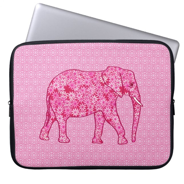 Funda Para Portátil Elefante de las flores - rosa fucsia (Frente)