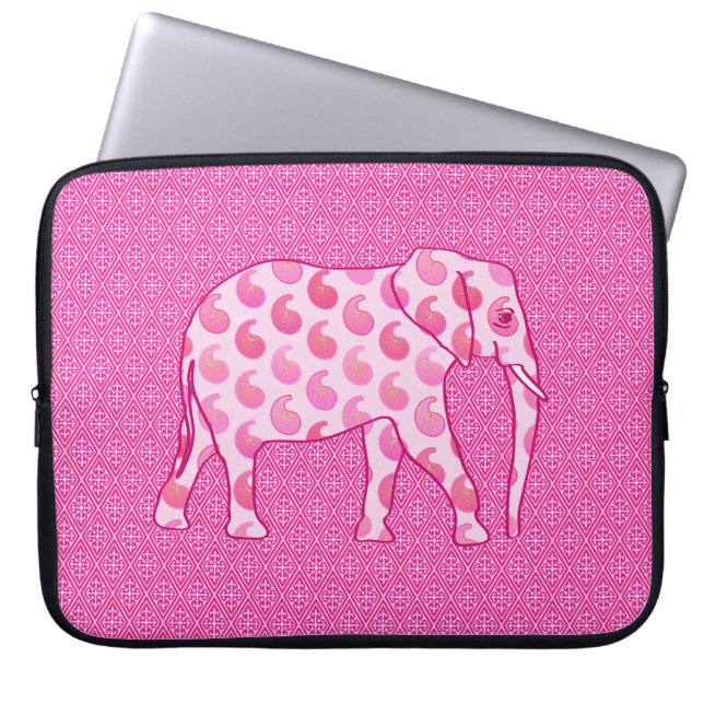 Funda Para Portátil elefante de paisley - rosa hielo y fucsia (Frente)