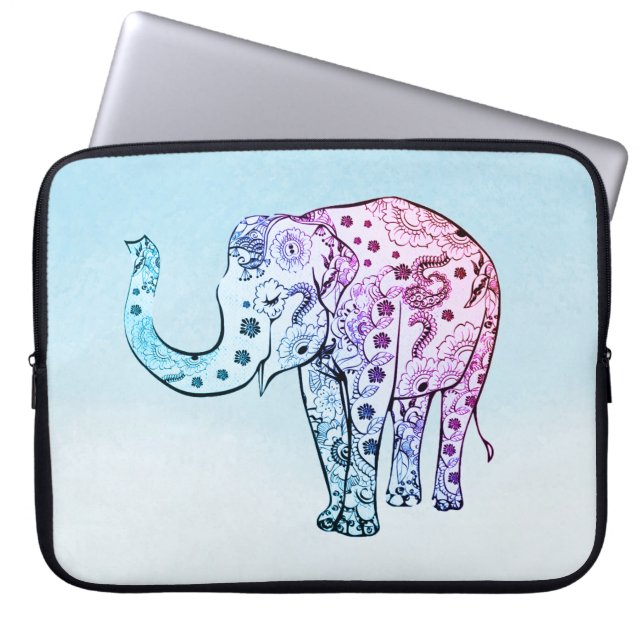 Funda Para Portátil Elefante floral gradiente (Frente)