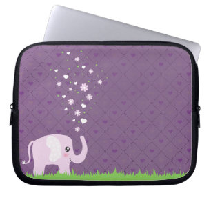 Funda Para Portátil Elefante lindo en rosado femenino y púrpura