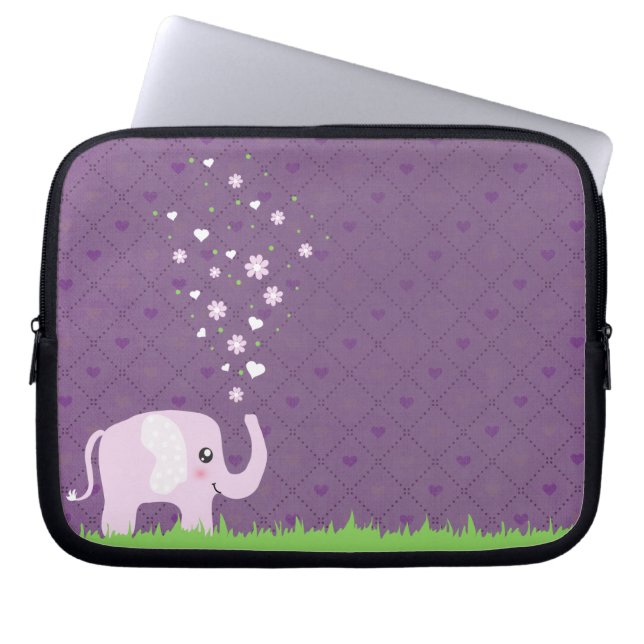 Funda Para Portátil Elefante lindo en rosado femenino y púrpura (Frente)