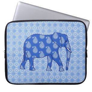 Funda Para Portátil Elefante paisley - azul cobalto y blanco