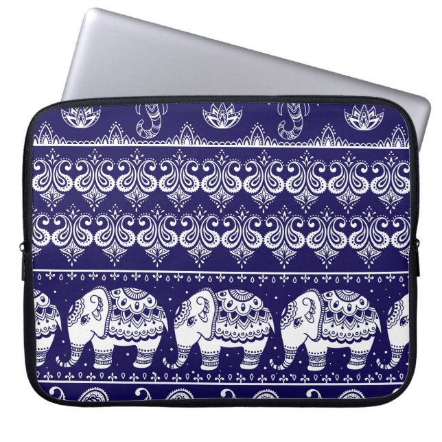 Funda Para Portátil Elefante, paisley: patrón de cosecha tribal. (Frente)