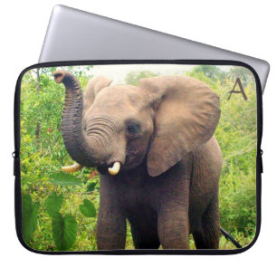 Funda Para Portátil Elefante salvaje con plantas tropicales y monogram